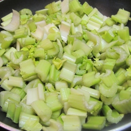 Heat 2 tablespoons of oil in a large nonstick frying pan over medium high heat. Add celery, cook for 5 minutes