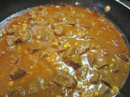 When meat is fork tender add the split peas and lemon juice. Cook for 30 minutes. Adjust the seasoning.